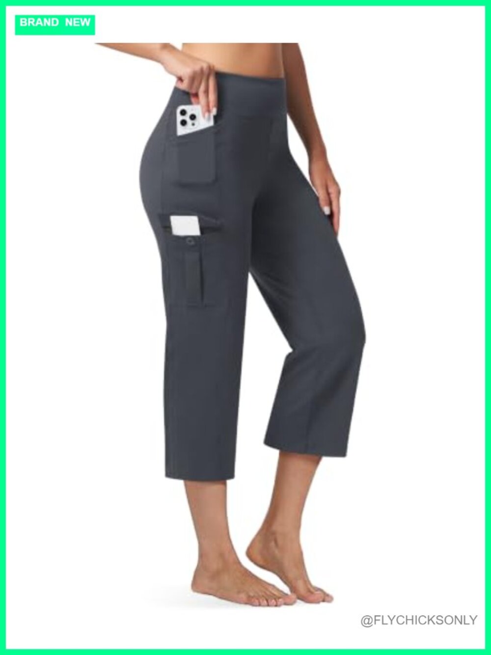 High Waisted Yoga Capris with Pockets 21" Straight Leg